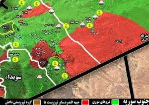 ۷ کیلومتر تا محاصره کامل تروریست ها در جنوب غرب دمشق +نقشه